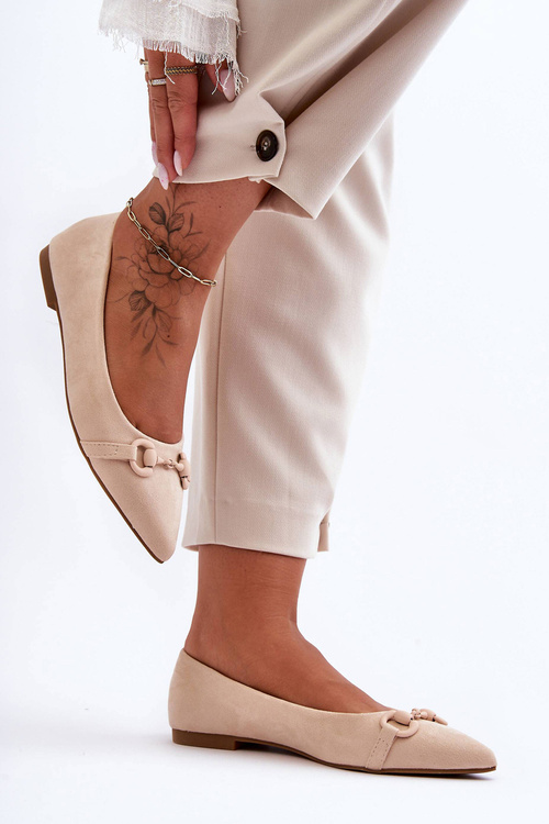 Suede Ballet Flats with Ornamentation Beige Noldaia