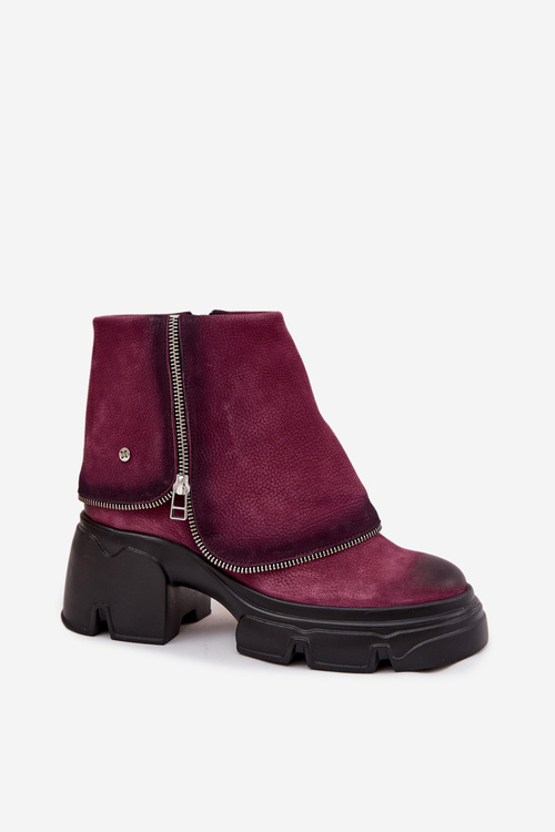 Leather Women's Ankle Boots With Turned Cuff Maciejka 07145-23 Bordeaux
