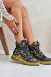 Leather Flat Lace-Up Ankle Boots Maciejka 06158-07 Yellow-Black