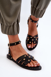 Decorated Women's Flat Heel Sandals Black Ianaera