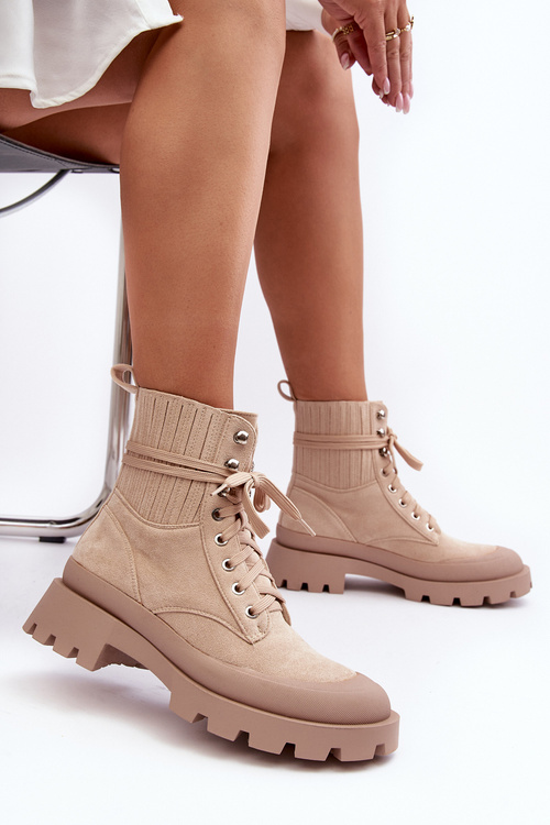 Women's Lace-up Trapper Boots Beige Gordts