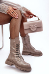 Women's Glossy Lace-Up Ankle Boots Dark Beige SBarski MR870-72