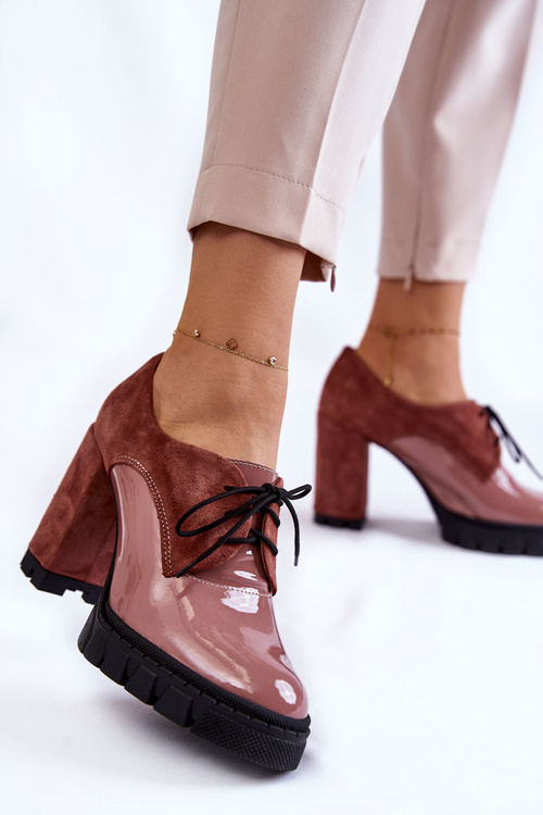 Botki Modne Zamszowo-Lakierowane Platforma Różowe Carisa