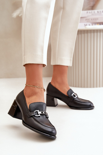 Półbuty Damskie Eleganckie Skórzane Na Słupku Vinceza 91116 Czarne