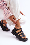 Leather Sandals With Stripes Black Colet