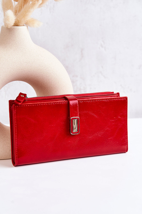 Large Leather Wallet With Magnet Red Nereva 