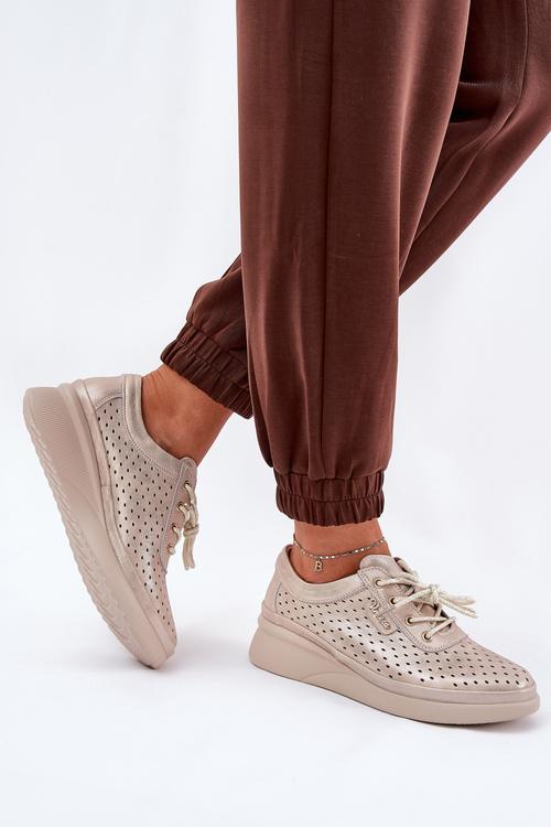 Sportowe Buty Trampki Damskie Skóra Naturalna Złote Brumia 7890