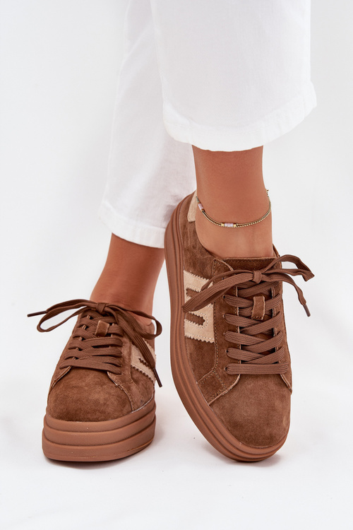 Women Sneakers On Platform Made Of Natural Suede Camel Eldira