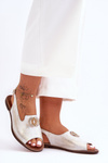 Leather Flat Sandals With Decoration Nicole 2744/004 White-Gold