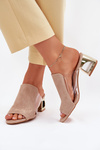 Women's sandals on golden heel beige Tessira