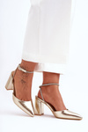 Leather Pumps with Decorative Strip Gold Lirosa