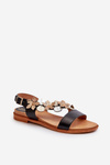 Women's Leather Sandals Adorned with Flowers Laura Messi 2762 Black