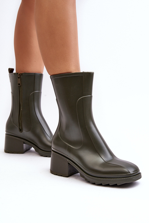 Women's Matte Wellies Boots On Heel Dark Green Bertaida