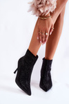 Women's Boots On High Heel With Rhinestones Black Irma