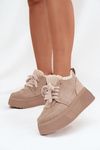 Women's Snow Boots On Platform With Furry Sheepskin Beige Luma