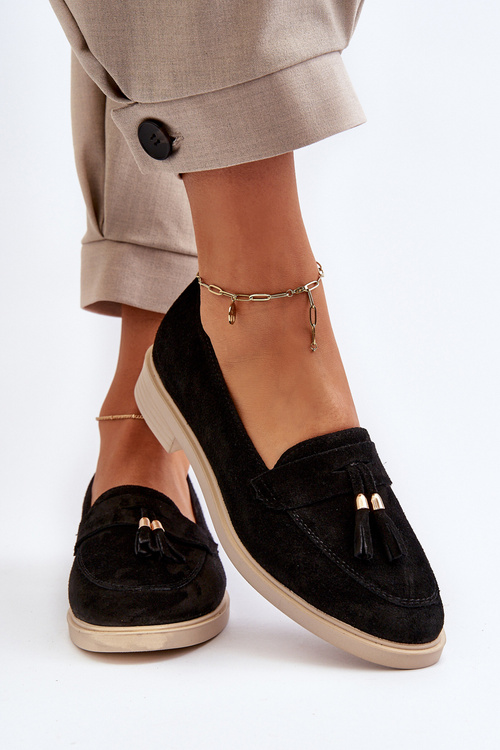Black Women's Suede Moccasins with Flat Heel Zazoo 3420