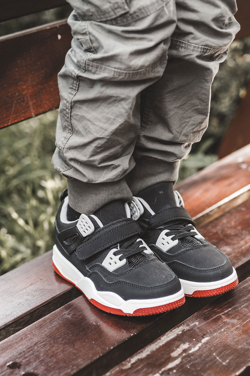 Sportowe Buty Dziecięce Skóra Czarno-Czerwone Marisa