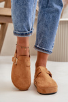 Women's Platform Clogs With Golden Buckle Camel Terilaina