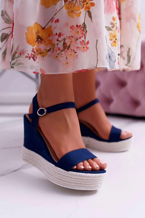 Women's Platform Platform Sandals Linen Navy Blue Liviana
