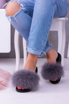 Women's Flip Flops with Natural Fur Grey Naturis