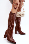 Lined Women's Over-the-Knee Boots with Block Heel Brown Genzani