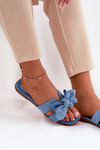 Flat Ladies Slippers With Bow Blue Tobin