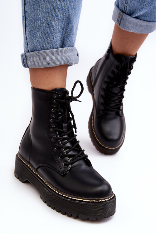 Women's Lace-up Trapper Boots Black Maddis