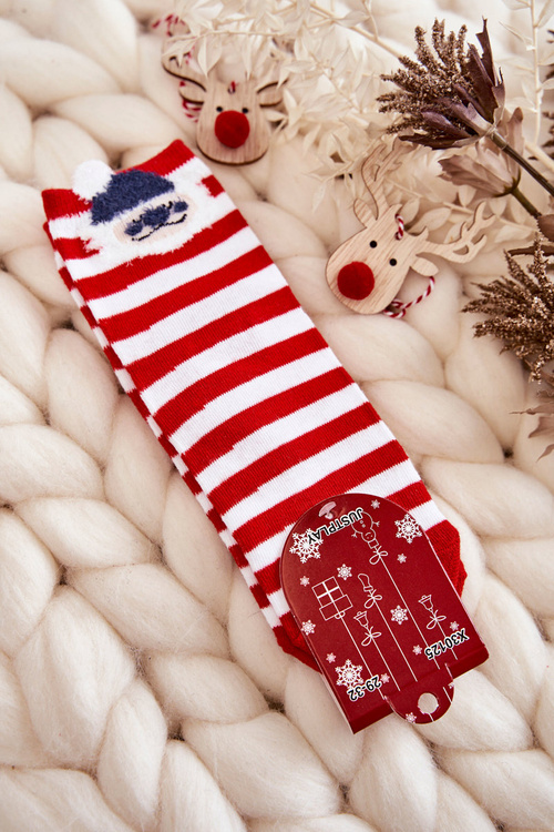 Youth Striped Socks With Santa Claus Red and White