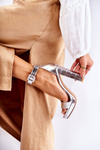 Fashionable Lacquered Sandals On A High Post Silver Perfection