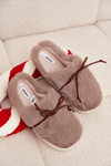 Furry slippers with bow khaki Minella