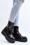 Women's Patent Leather Boots with Chunky Sole Black Movana