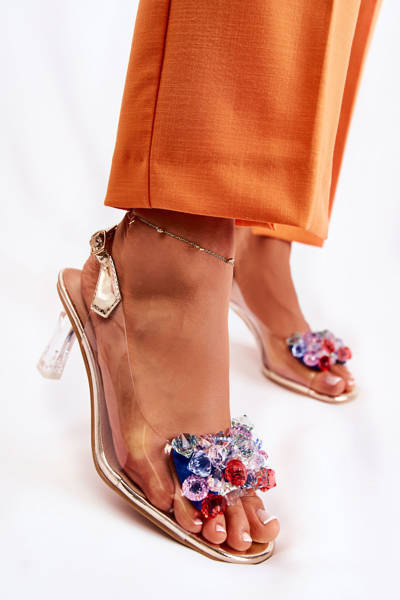 Elegant Sandals With Crystals Gold Lanette