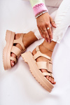 Women's Leather Sandals On The Platform Dark Beige Corene