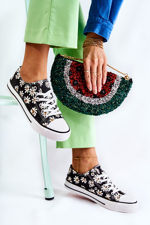 Women's Low Sneakers With Flowers Black Janey