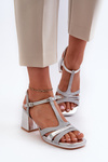 Women's Silver Faux Leather Heeled Sandals Lyana