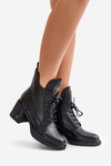Insulated Ankle Boots On Chunky Heel Natural Leather Black Vinceza 66676