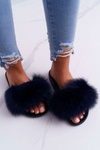 Women's Flip Flops with Natural Fur Navy Blue Naturis