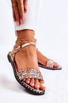 Women's Sandals On Flat Heels With Studs Rose Gold Francesca