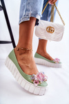 Leather Ballerinas On A Platform With Colorful Ornament Green Ladette