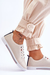 Women's Beige Leather Cut-Out Sneakers S.Barski LR952