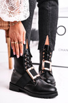 Women's Boots With Golden Buckle Black Happy Su