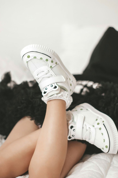 Children's Sport Shoes With Panda White-Green Chico