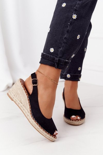 Braided Wedge Sandals Black Las Palomas