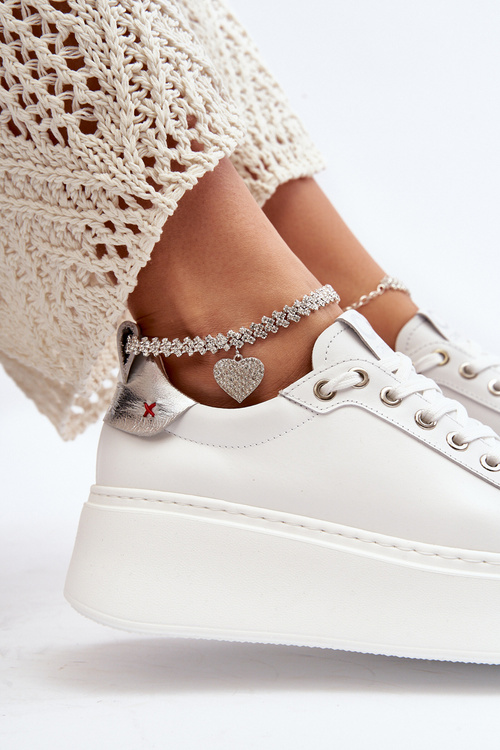 Leather Women's Sneakers with Bracelet CheBello 4406 White