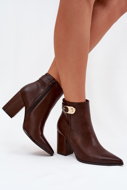 Women’s heeled boots with gold detail chocolate Tharina