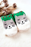 Long Socks Christmas Pattern Cat Green