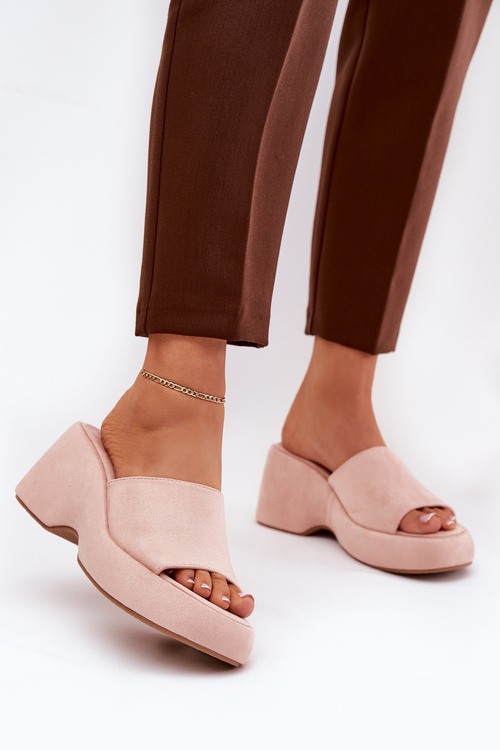 Eco Suede Women's Slippers On Platform And Wedge Pink Afisal