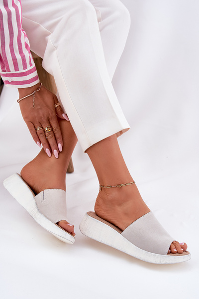 Damskie Klapki Na Koturnie Zamszowe Szare Panto Fino RR267044