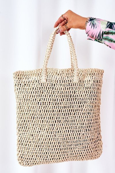 Pleciona Torebka Shopper BRUNO ROSSI Beżowa