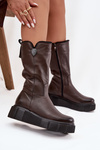 Women's Leather Boots with Wool Zazoo 70121 Chocolate